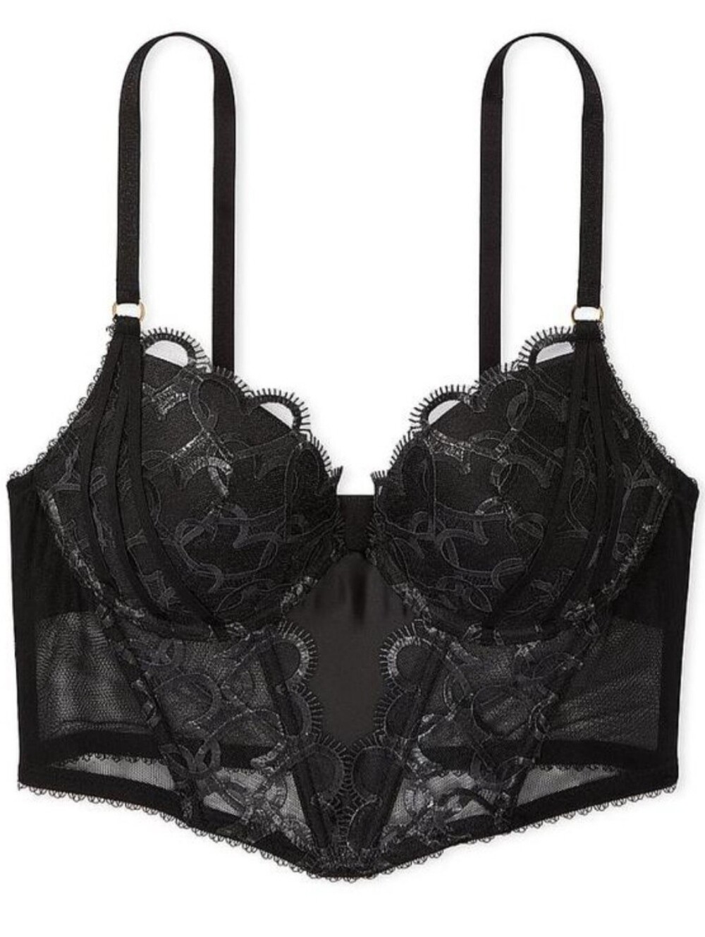 Victoria's Secret Black Lace Longline Underwire Bra